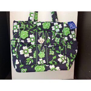 New with Tags, SPC Green Navy White Flowered Large Tote Laptop Tablet